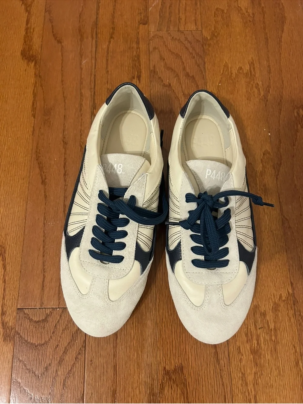 P448 John Sneakers White Navy Leather Suede Women's Size 39 Made in Italy
